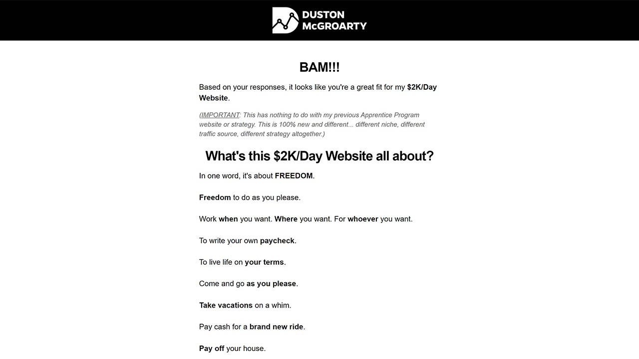 Duston McGroarty – $2k/Day Website